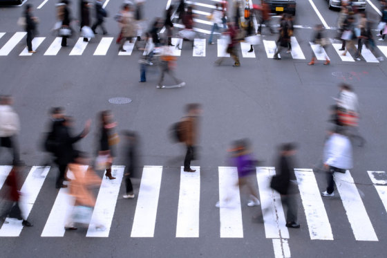 busy street pedestrians